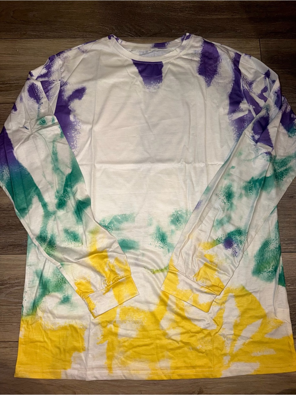 White Mardi Gras Tie Dye Long Sleeve T-Shirt Blank Size XL